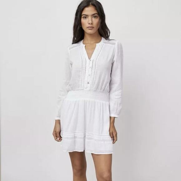 Rails Jasmine White Lace Detail Dress Linen Blend Long Sleeve Womens Size Small - Picture 1 of 14